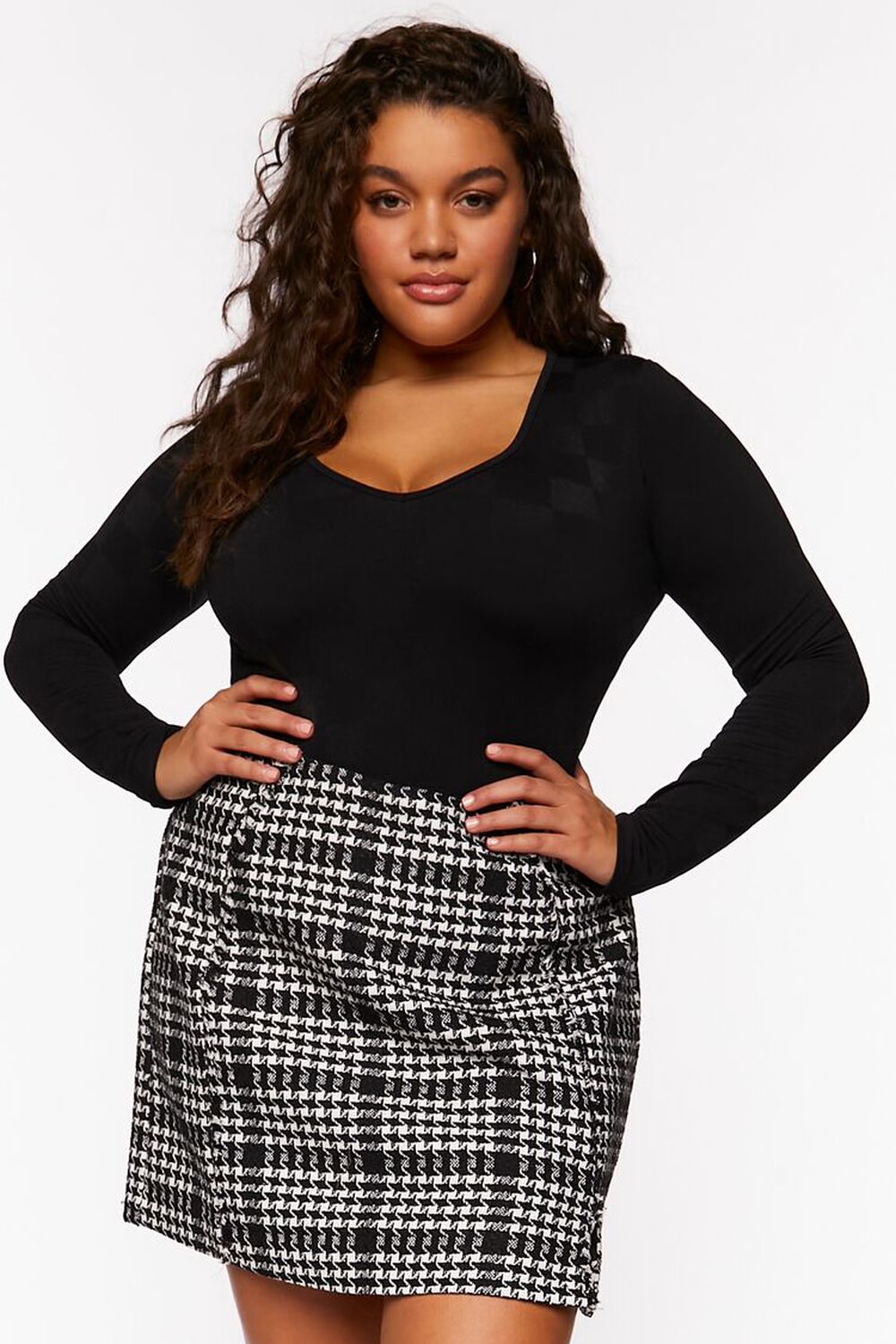 BLACK/MULTI Plus Size Houndstooth Mini Skirt, image 1
