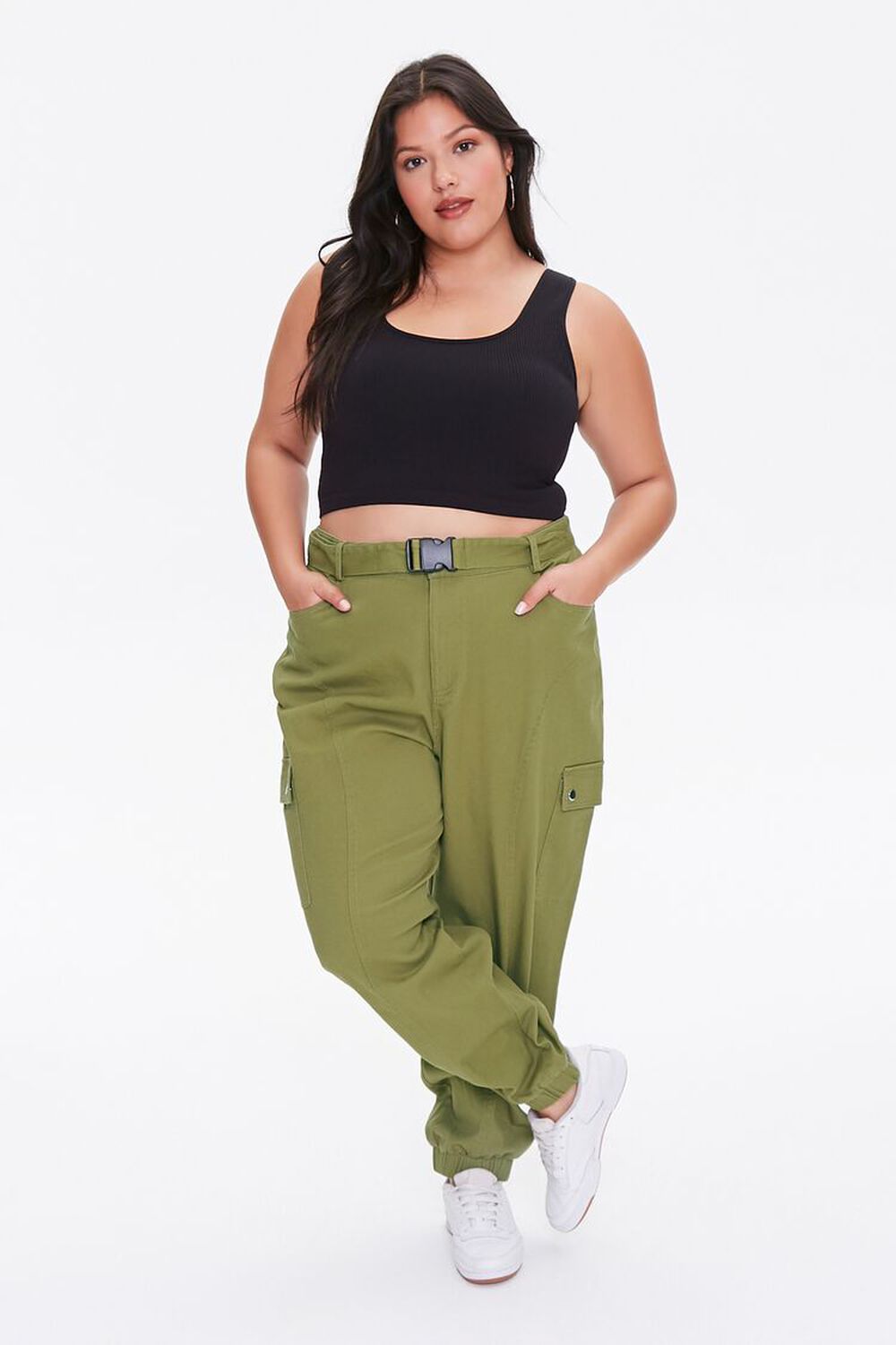 Plus Size Belted Cargo Joggers