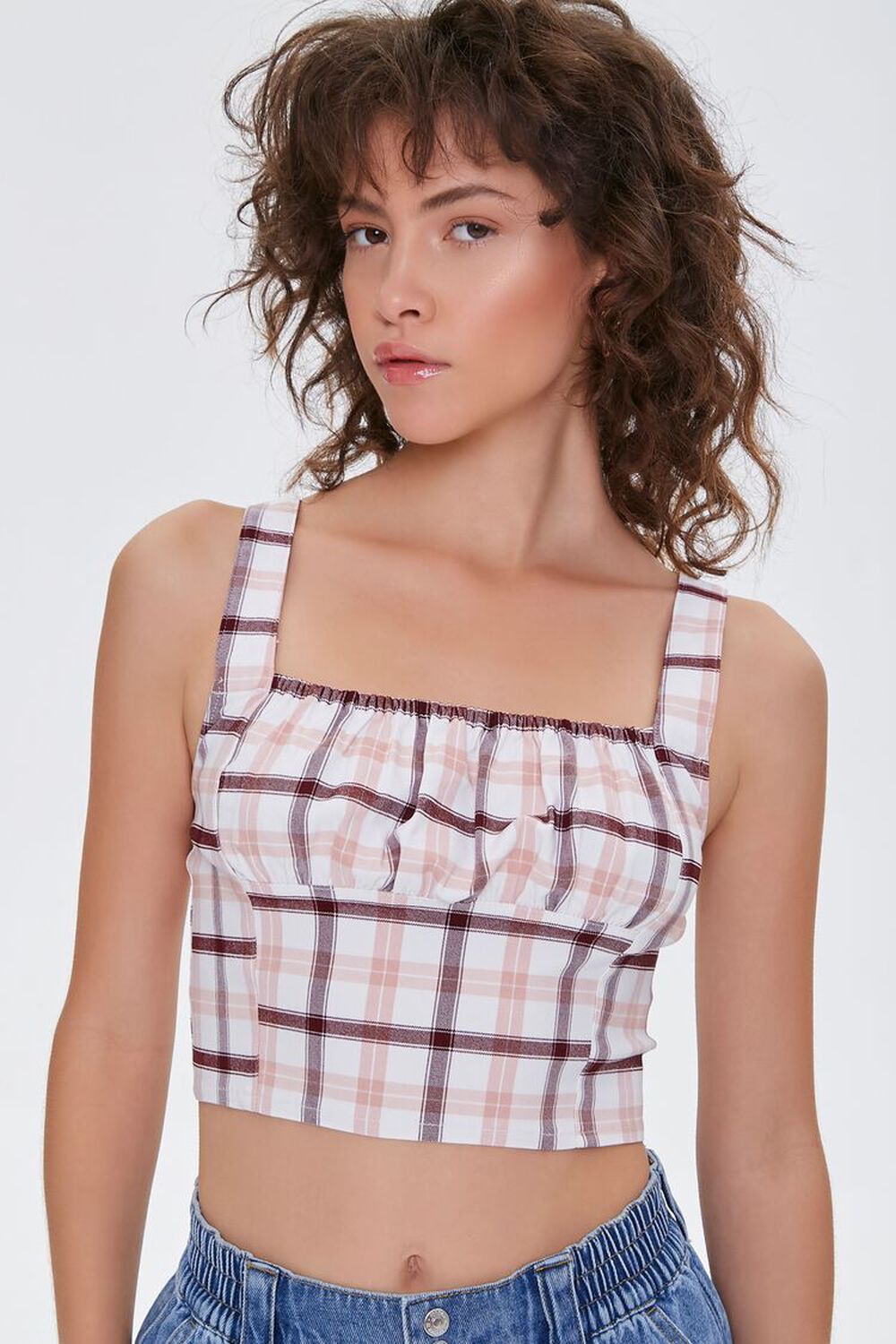 Ruched Plaid Crop Top, image 1