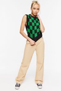 BLACK/GREEN Checkered Cropped Sweater Vest, image 4