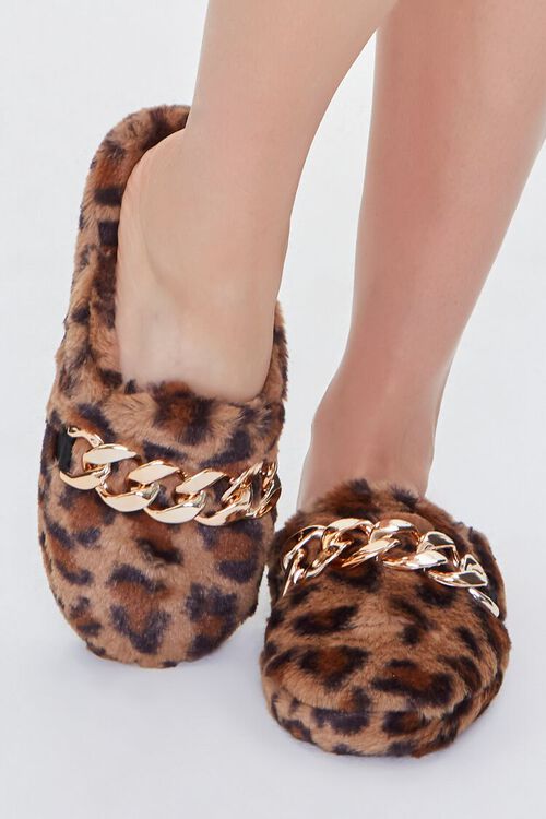 TAN/MULTI Leopard Print Curb Chain Slippers, image 4