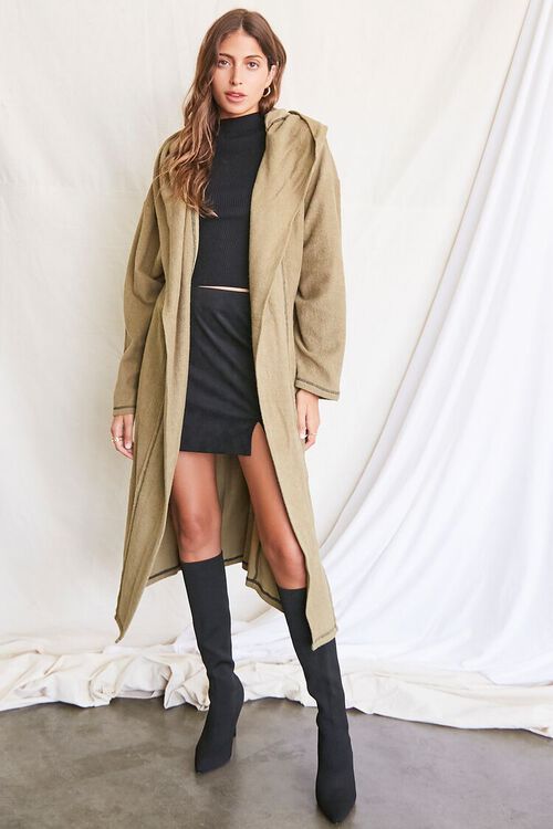 OLIVE/BLACK Hooded Duster Cardigan Sweater, image 4