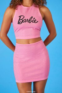 Forever 21 Women's Barbie Crop Top & Mini Skirt Set in Pink/Black, XL | F21