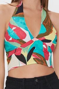 WHITE/MULTI Abstract Print Halter Crop Top, image 5