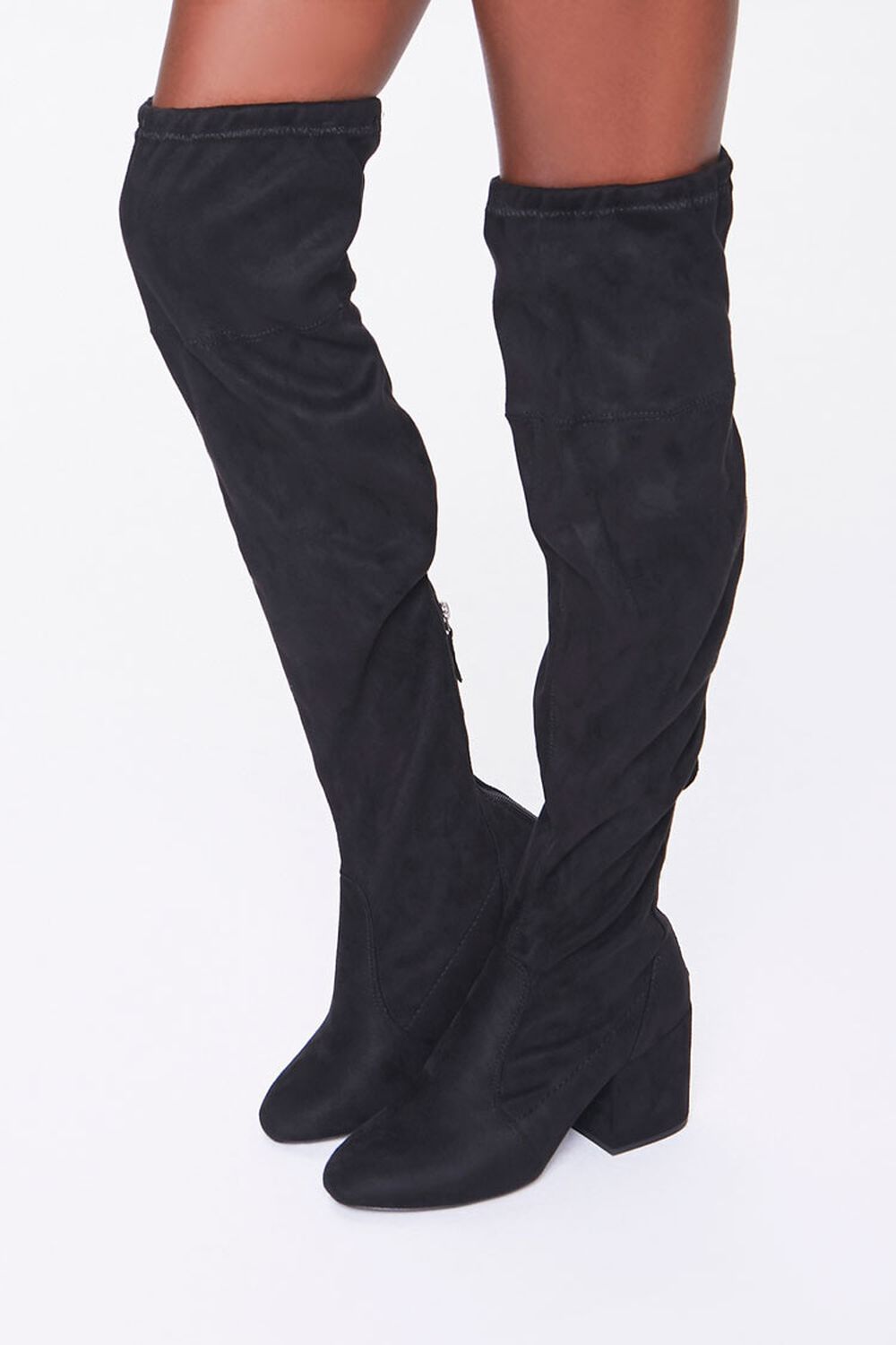 BLACK Faux Suede Block Heel Boots, image 1