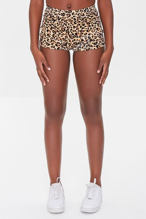 TAN/BLACK Leopard Print Biker Shorts, image 2