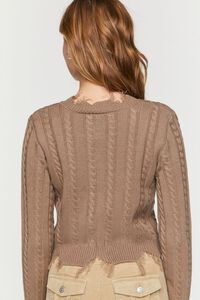 BROWN Distressed Cable Knit Cardigan Sweater, image 3