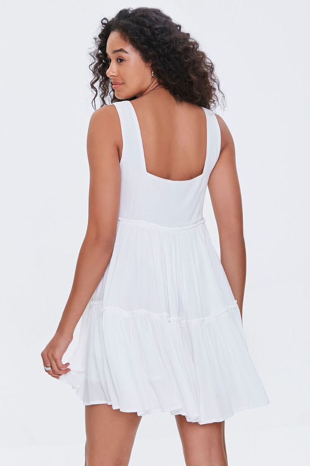 WHITE Shirred Tiered Mini Dress, image 3