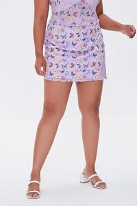 LAVENDER/MULTI Plus Size Butterfly Print Mini Skirt, image 2