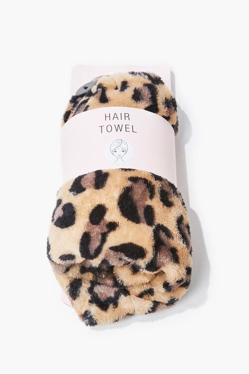 BROWN/MULTI Leopard Print Hair Towel, image 1
