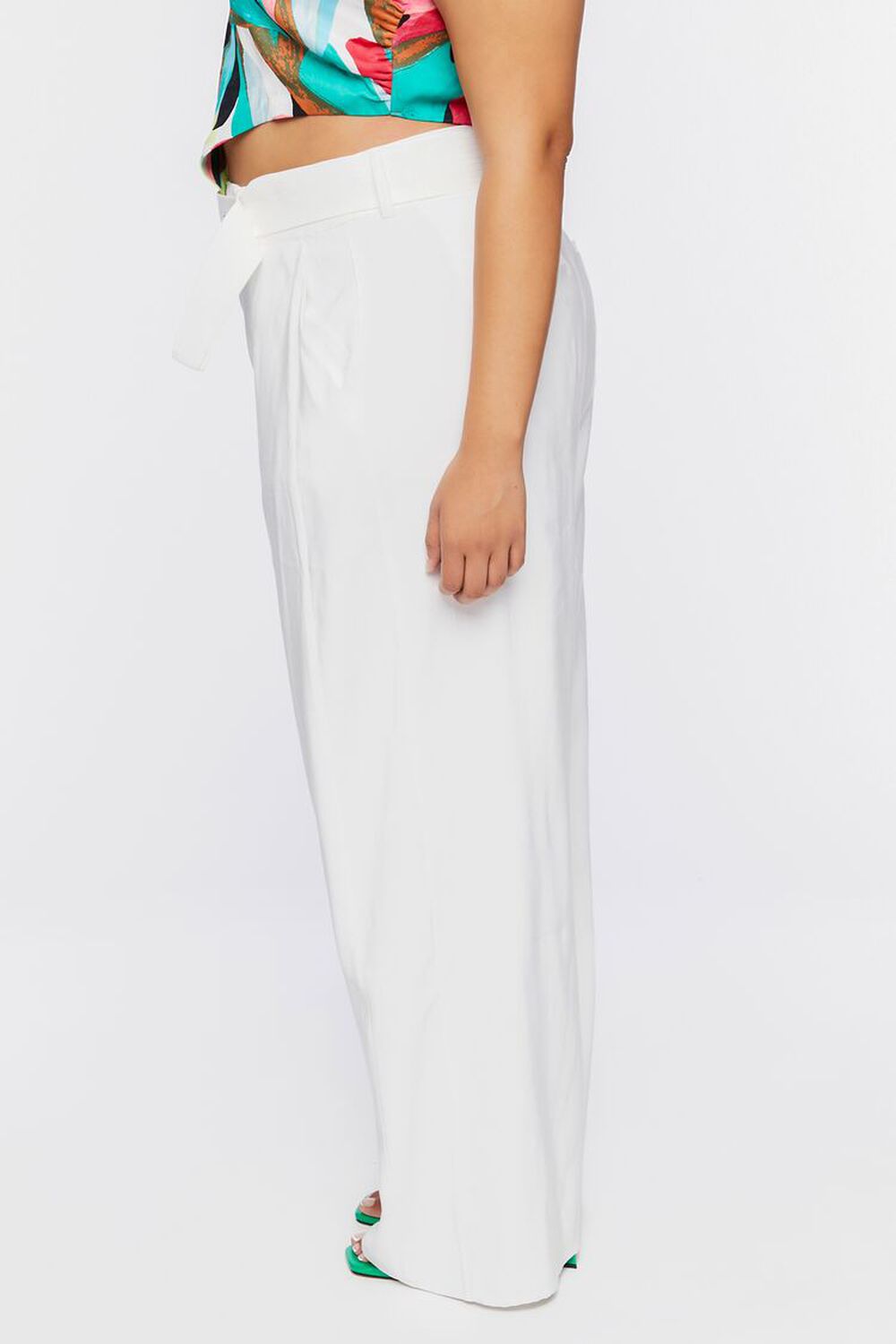 WHITE Plus Size Belted Wide-Leg Pants, image 3
