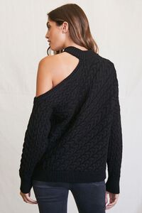 BLACK Open-Shoulder Cable Knit Sweater, image 3