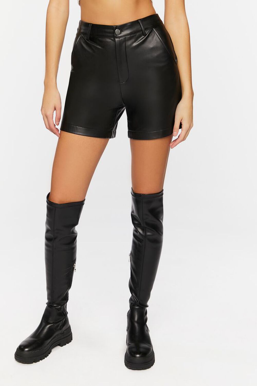 BLACK Faux Leather Bermuda Shorts, image 2