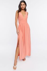 NEON CORAL Plunging Slit Maxi Dress, image 6