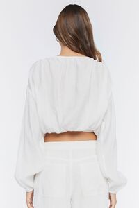 WHITE Peasant-Sleeve Ruched Crop Top, image 3