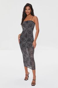 BLACK/MULTI Spiral Print Mesh Midi Dress, image 5
