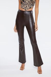 COFFEE Faux Leather High-Rise Flare Pants, image 2