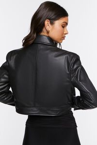 BLACK Faux Leather Cropped Jacket, image 3