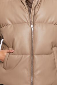 TAUPE Faux Leather Zip-Up Puffer Vest, image 5