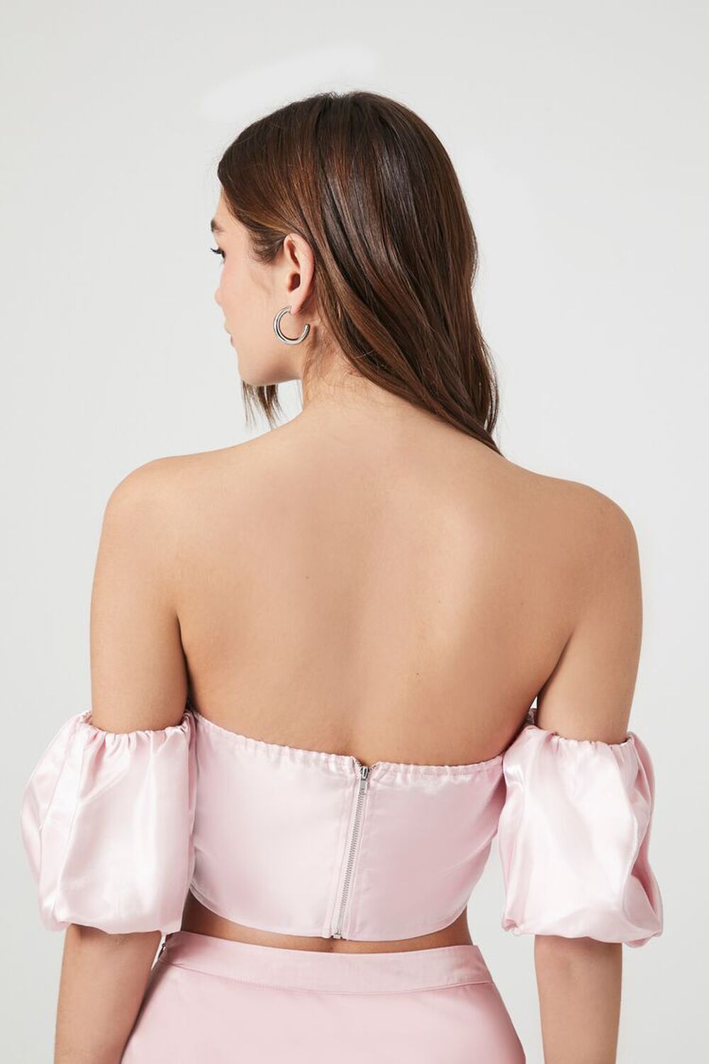 PINK Puff-Sleeve Off-the-Shoulder Crop Top, image 3