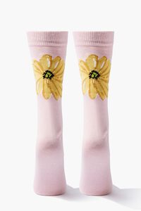 PINK/YELLOW Men Floral Graphic Crew Socks, image 3