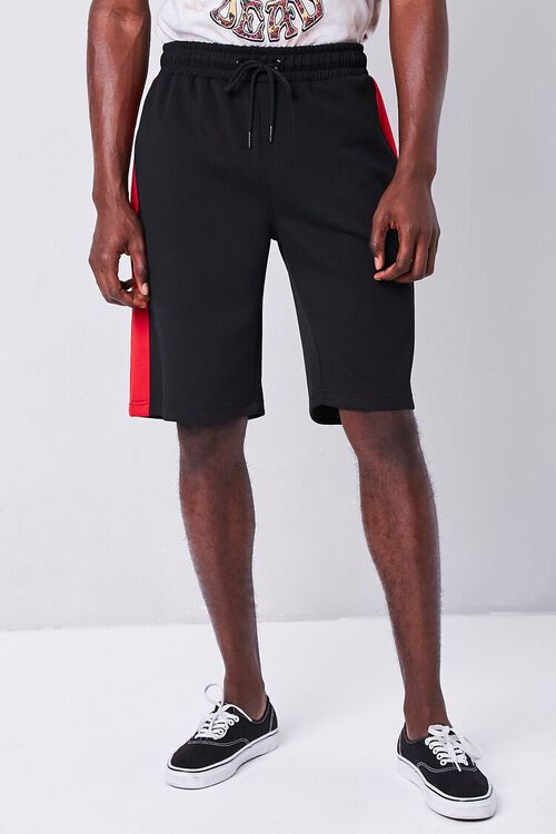 BLACK/RED Side-Striped Drawstring Shorts, image 2