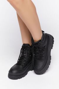 BLACK Faux Leather Lug-Sole Booties, image 1