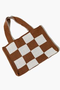 TAN/WHITE Checkered Knit Handbag, image 2