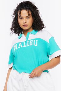Plus Size Malibu Graphic Cropped Polo Shirt, image 1