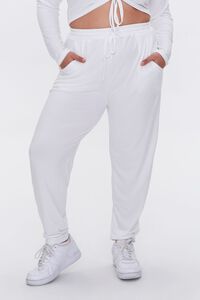 WHITE Plus Size Ruched Crop Top & Sweatpants Set, image 5