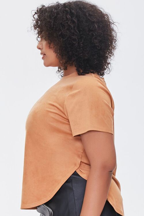 CAMEL Plus Size Faux Suede Curved Tee, image 2