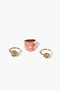 GOLD/PINK Flower Ring Set, image 1