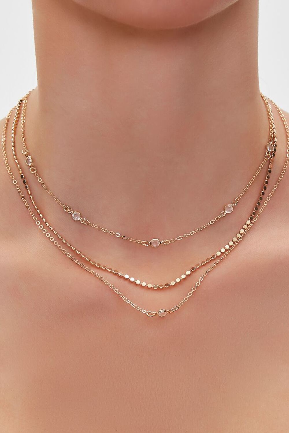 GOLD/CLEAR Faux Gem Layered Chain Necklace, image 1