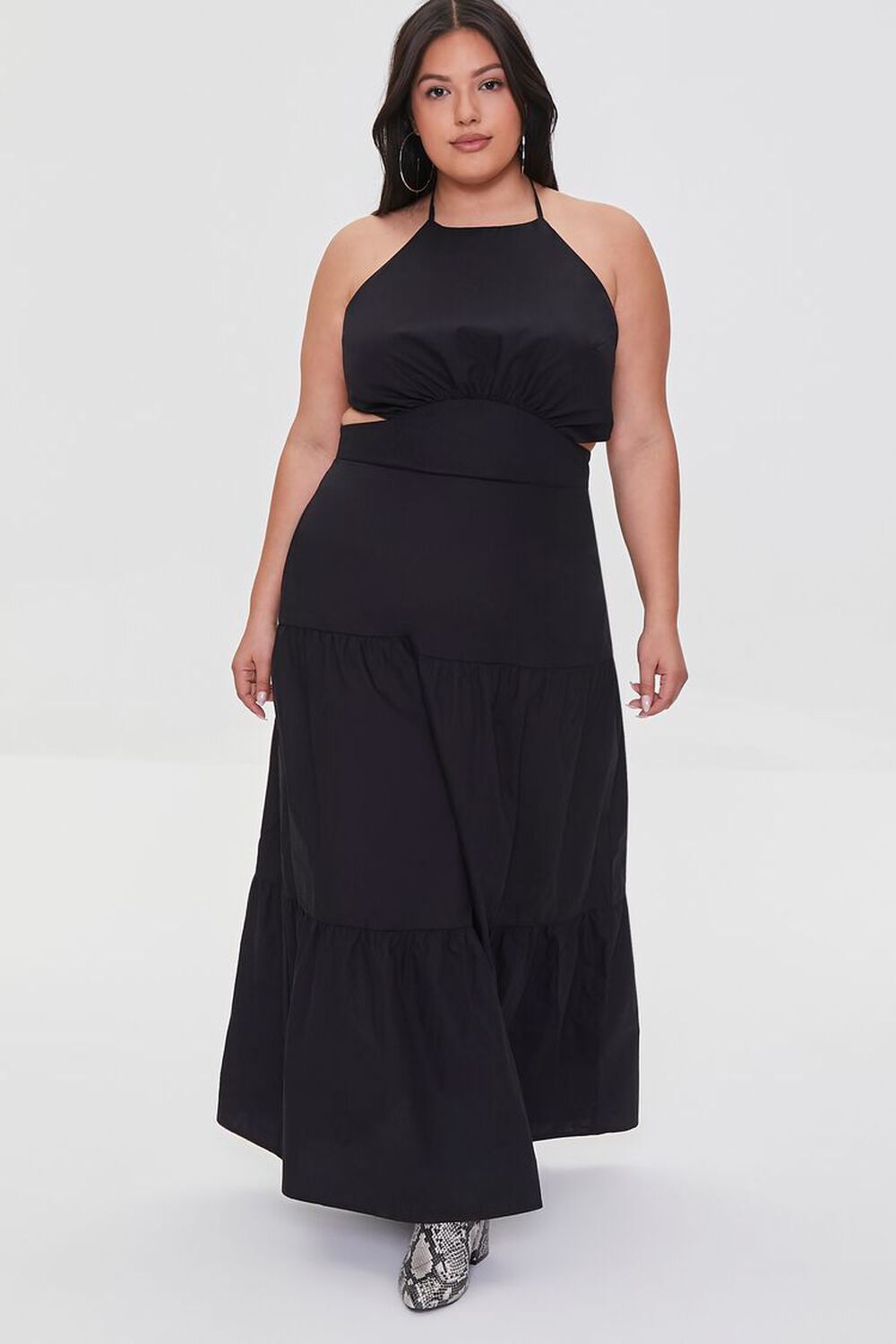BLACK Plus Size Halter Cutout Maxi Dress, image 1