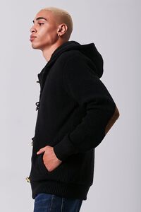 BLACK Ribbed Hooded Zip-Up Sweater, image 2