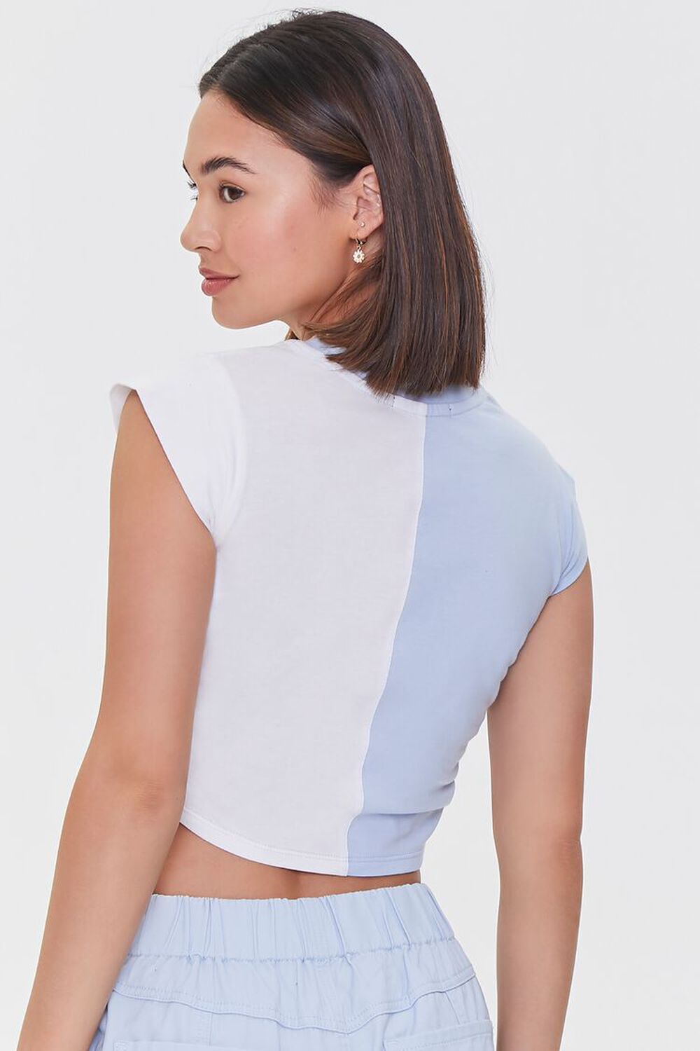 SKY BLUE/WHITE Colorblock Cropped Tee, image 3