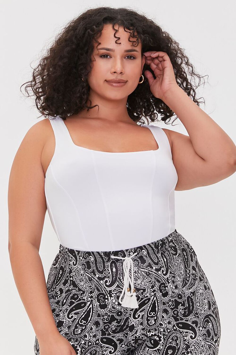 WHITE Plus Size Seamed Crop Top, image 1