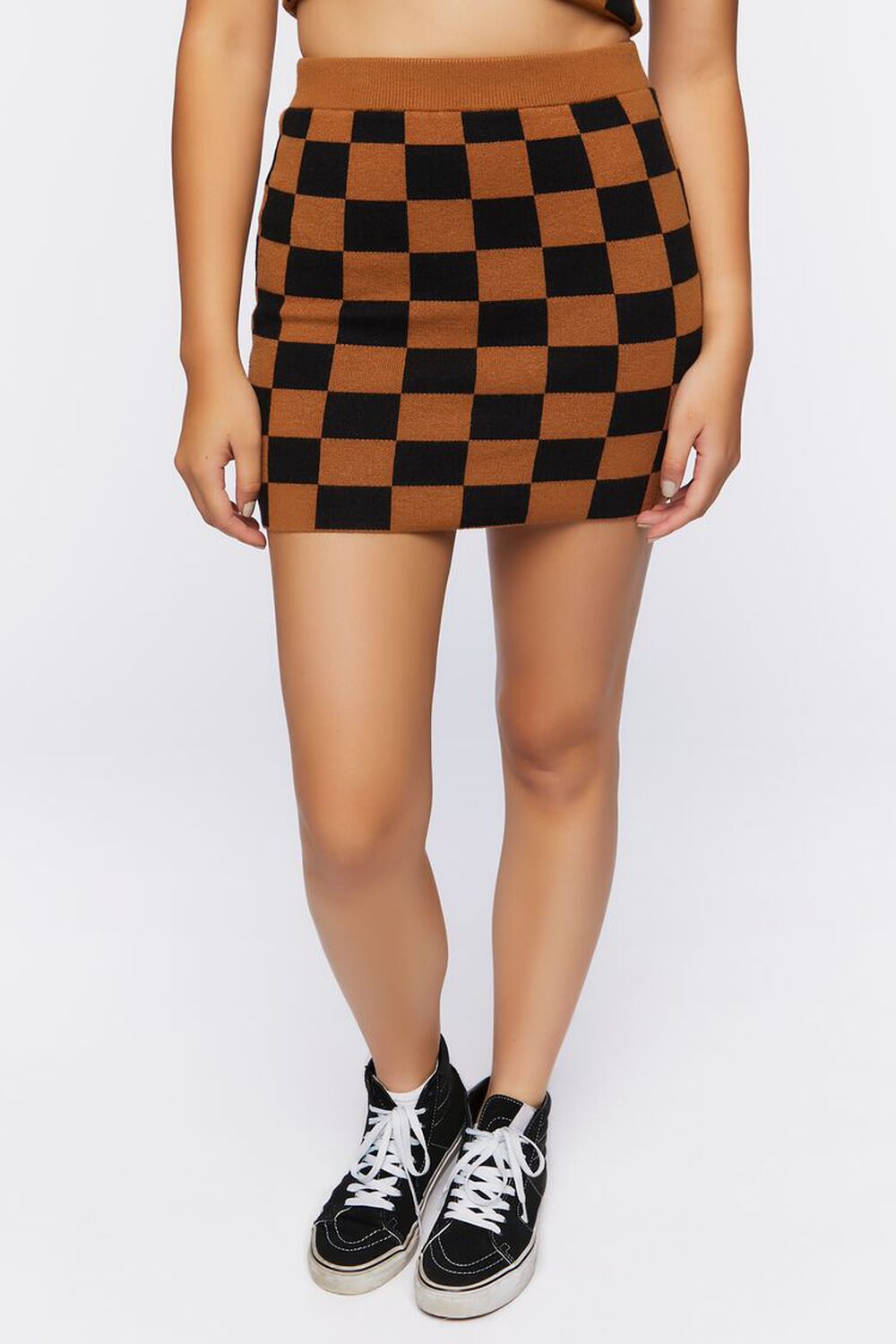 MAPLE/BLACK Checkered Sweater-Knit Mini Skirt, image 2
