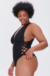 BLACK Plus Size Lace-Up One-Piece Swimsuit, image 2