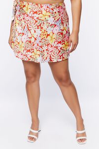 RED/MULTI Plus Size Tropical Floral Print Mini Skirt, image 2