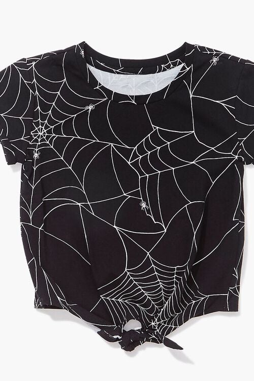 BLACK/WHITE Girls Spiderweb Knotted Tee (Kids), image 3