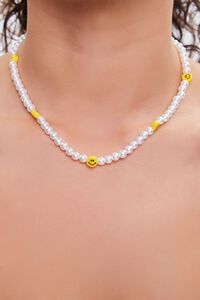 CREAM/YELLOW Happy Face Faux Pearl Necklace, image 1
