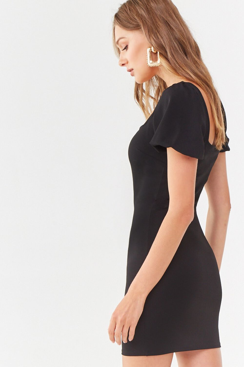 BLACK Puff-Sleeve Bodycon Dress, image 2