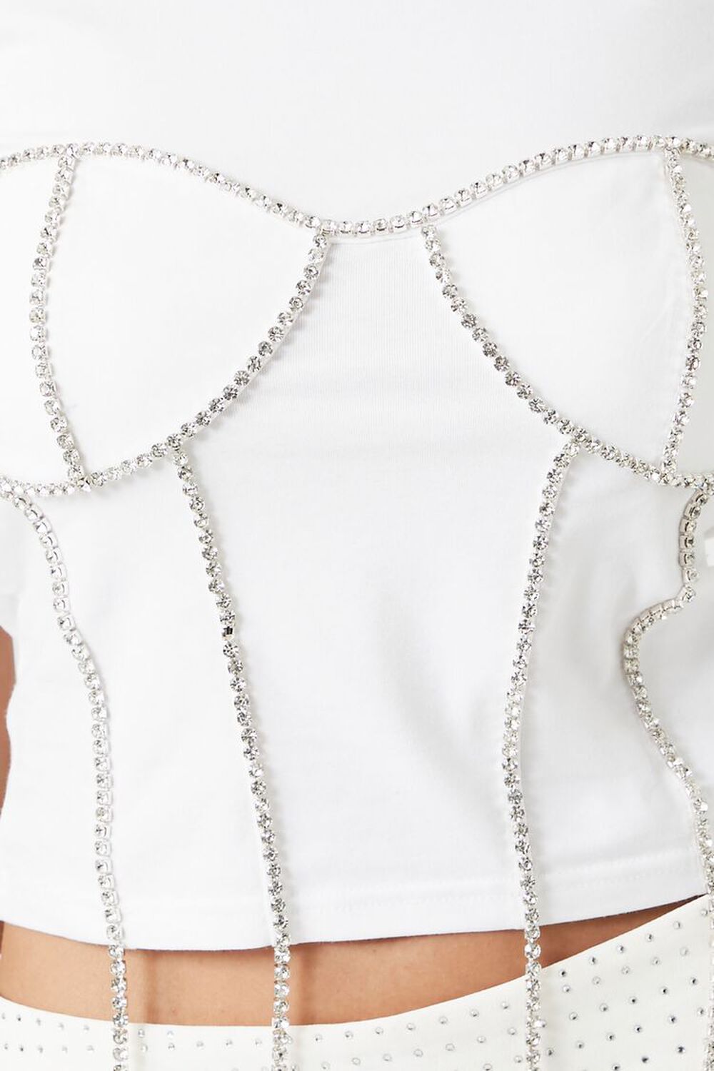 Diamond Embellished Crystal Rhinestone White Bustier Bralette