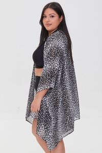 BLACK/MULTI Plus Size Leopard Swim Cover-Up Kimono, image 2