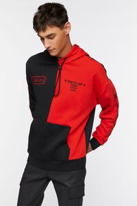BLACK/RED Colorblock Graphic Embroidered Hoodie, image 2