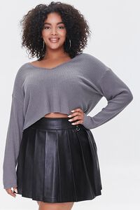 Plus Size Faux Leather Pleated Skirt