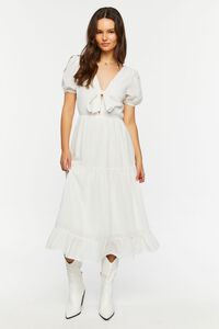 WHITE Gingham Chiffon Tiered Midi Dress, image 1