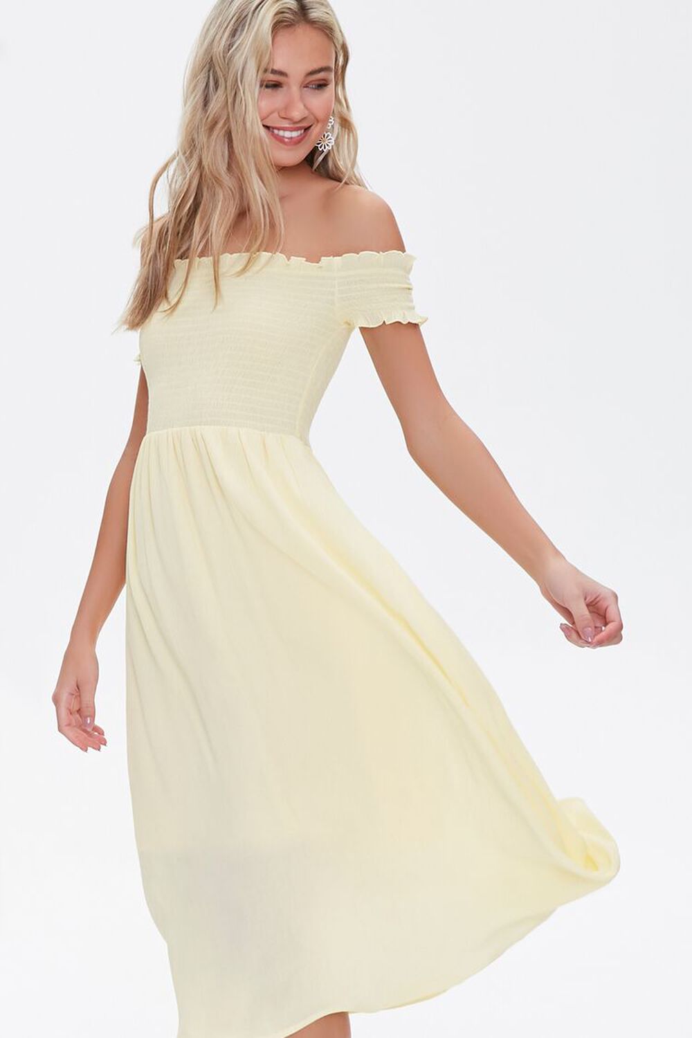 YELLOW Smocked Off-the-Shoulder Dress, image 1