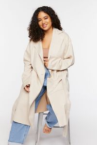 BEIGE Plus Size Faux Suede Trench Coat, image 7